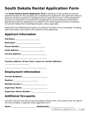 Free  Rental Application Template for South Dakota