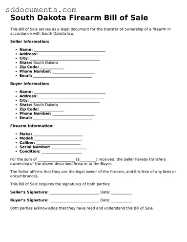 Free  Firearm Bill of Sale Template for South Dakota