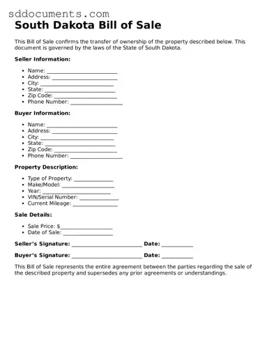 Free  Bill of Sale Template for South Dakota