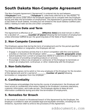 Free  Non-compete Agreement Template for South Dakota