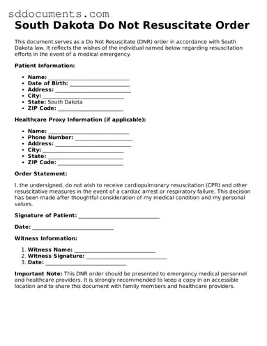 Free  Do Not Resuscitate Order Template for South Dakota