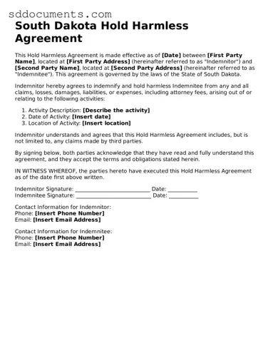 Free  Hold Harmless Agreement Template for South Dakota