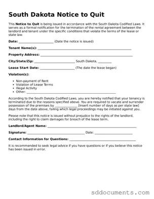 Free  Notice to Quit Template for South Dakota