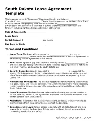 Free  Lease Agreement Template for South Dakota