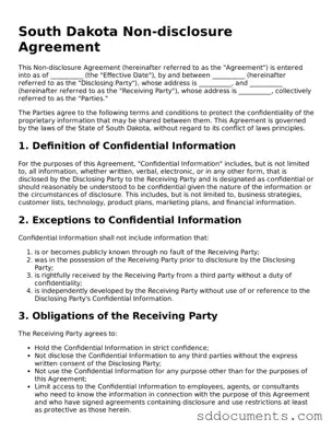 Free  Non-disclosure Agreement Template for South Dakota