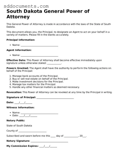 Free  General Power of Attorney Template for South Dakota