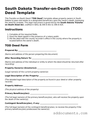 Free  Transfer-on-Death Deed Template for South Dakota