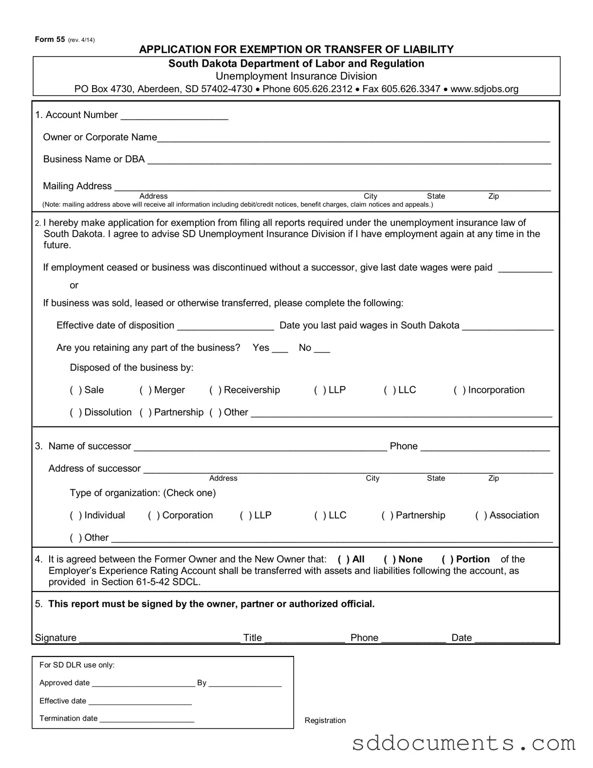 Fill Out Your South Dakota 55 Template