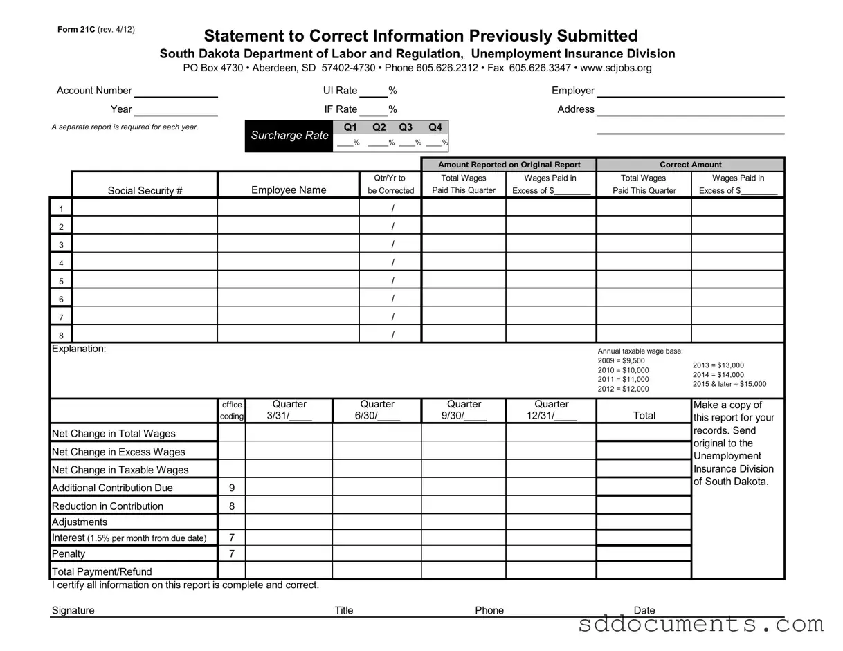 Fill Out Your South Dakota From 21C Template